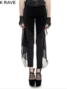 2X/XL Punk Rave Abso Vamp Black Velvet-Panel Skinny Pants with Sheer Drape